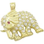 Womens 10k Yellow gold White and red gemstone elephant charm EGP34 1