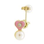 14K Yellow gold Heart pearl cz stud earrings for Children/Kids web173 1