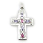 Ladies .925 Italian Sterling Silver cross pendant with purple and pink stones Length - 1.77 Width - 