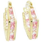 Womens 10k Yellow gold Pink white cz square hoop earring ELMI14 1