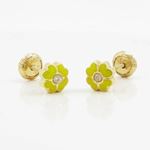 14K Yellow gold Flower cz stud earrings for Children/Kids web102 3