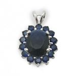 Ladies .925 Italian Sterling Silver fancy pendant with dark blue stone Length - 20mm Width - 13mm 1