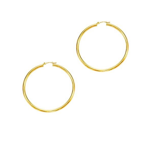 14K Yellow Gold Ladies Shiny Hoop Earrings T528