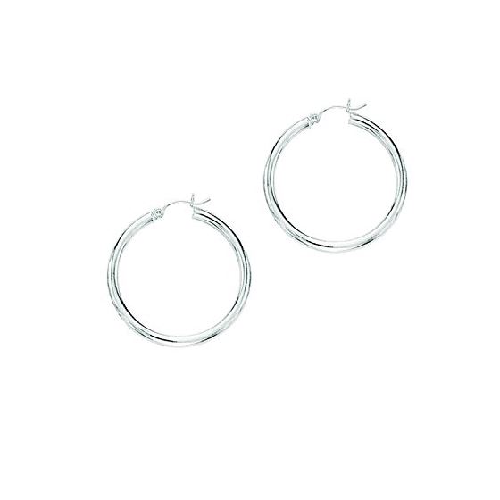 14K White Gold Ladies Shiny Hoop Earrings WT528