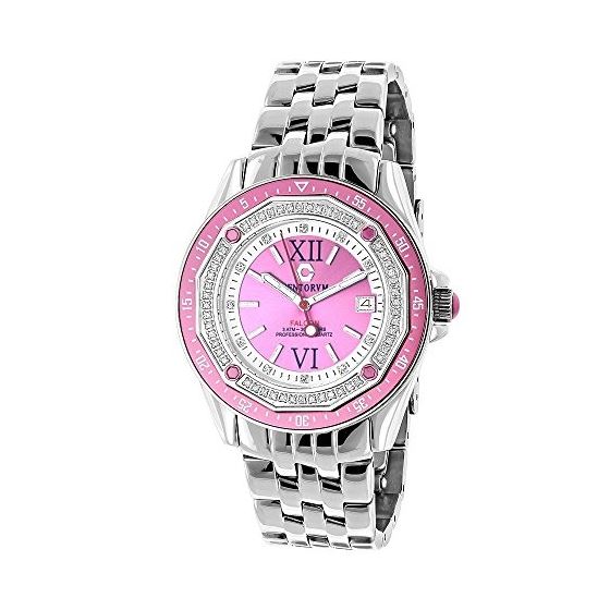 Ladies Real Diamond Watch: Centorum Falcon 0.50ct Pink Dial Leather Bands 1