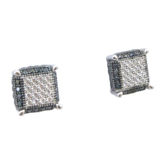 Mens .925 sterling silver White and black 8 row square earring MLCZ76 4mm thick and 7mm wide Size 1