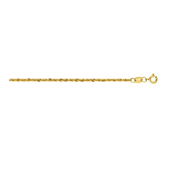 10K 18 inch long Yellow Gold 1.5mm wide Diamond Cut Lite Weight Sparkle Rope Chain with Lobster Clas