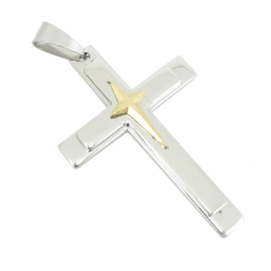 Polished Silver Stainless Steel Necklace Cross Unisex Mens Womens Pendant 1