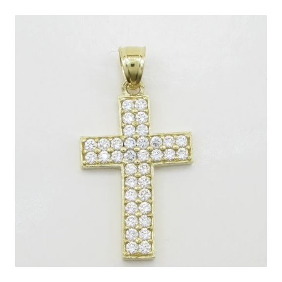 Mens 10k Yellow gold 2 row gold cross cz pendant GCHA28 3