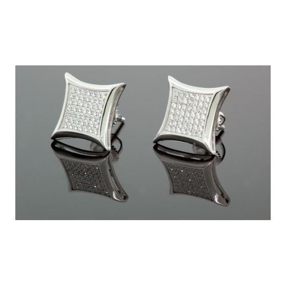 .925 Sterling Silver White Square White Crystal Micro Pave Unisex Mens Stud Earrings 1