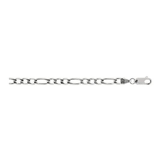 Silver with Rhodium Finish 4.7mm wide Diamond Cut Figaro Chain with Lobster Clasp