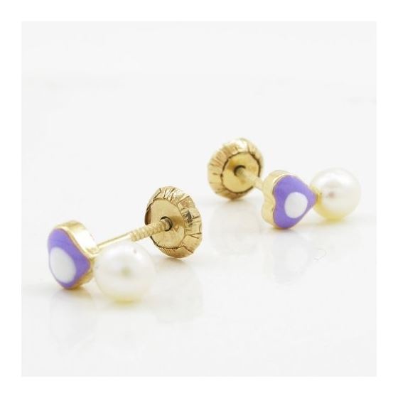 14K Yellow gold Heart pearl stud earrings for Children/Kids web149 3