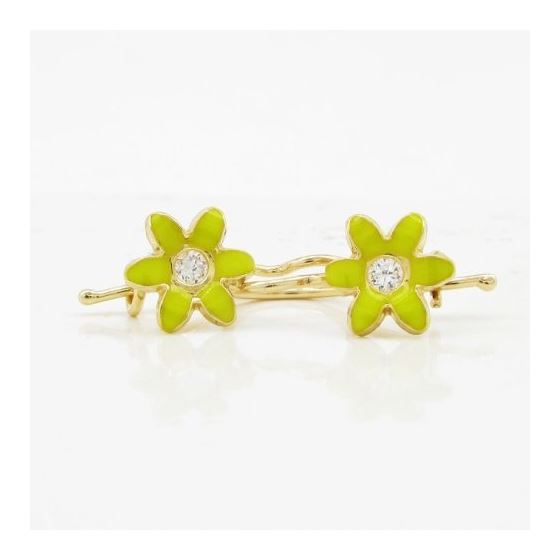 14K Yellow gold Flower cz hoop earrings for Children/Kids web47 3