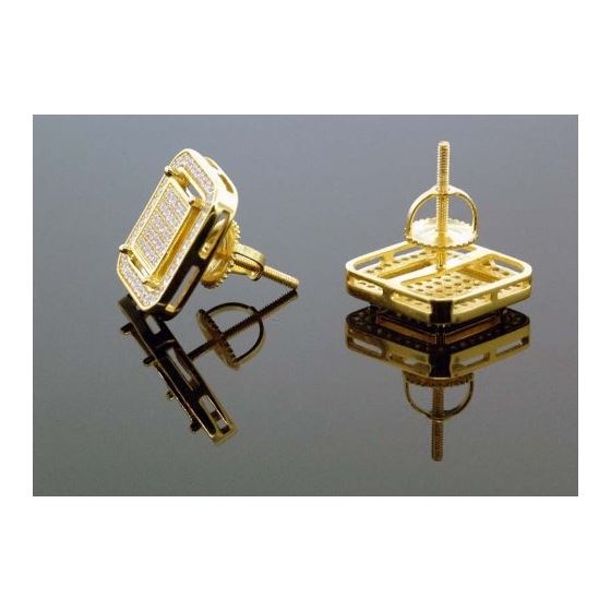 .925 Sterling Silver Yellow Square White Crystal Micro Pave Unisex Mens Stud Earrings 3