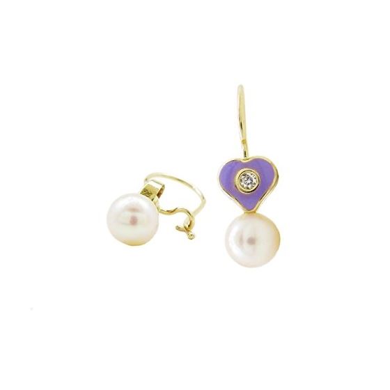 14K Yellow gold Heart and pearl hoop earrings for Children/Kids web51 1
