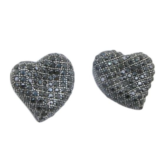 Womens .925 sterling silver Black heart earrings 4mm thick and 13mm wide Size 1