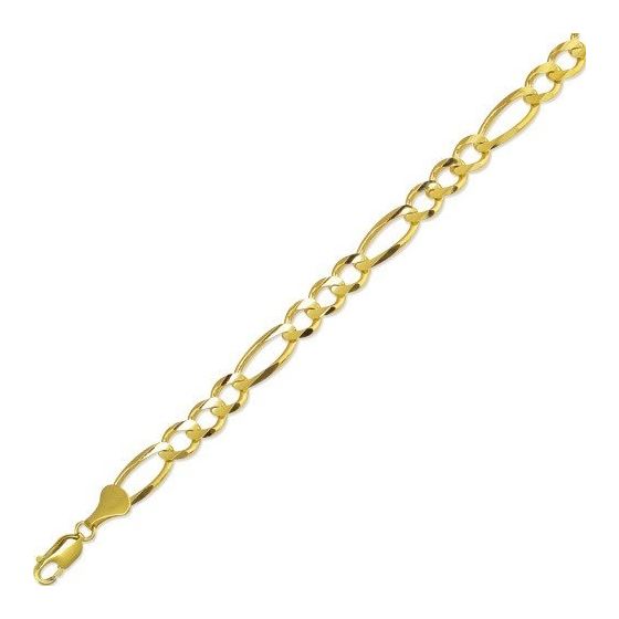 10K Yellow Gold 8.3mm Diamond Cut Royal Figaro Link Bracelet with Lobster Clasp