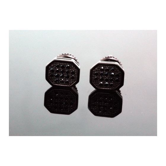 .925 Sterling Silver Black Octagon Black Onyx Crystal Micro Pave Unisex Mens Stud Earrings 10mm 1