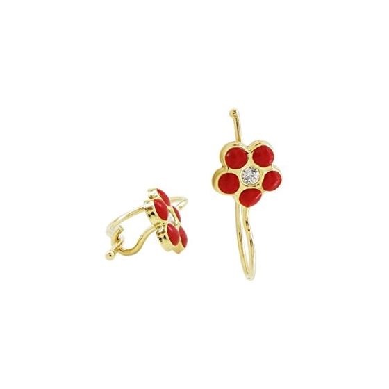 14K Yellow gold Flower cz hoop earrings for Children/Kids web27 1