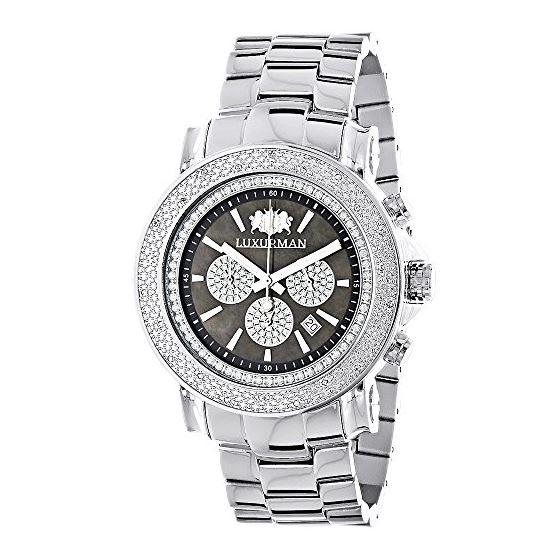 Large Face Watches for Men: Luxurman Real Diamond Watch Chronograph 0.25ct 1