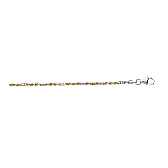 Sterling Silver with Yellow Rhodium Finish 1.35 mm Rope Chain Bar Anklet