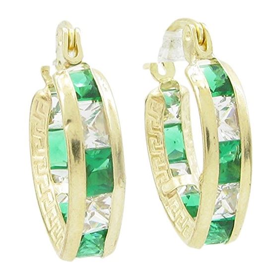 Womens 10k Yellow gold Green white thin cz hoop earring ELMI12 1