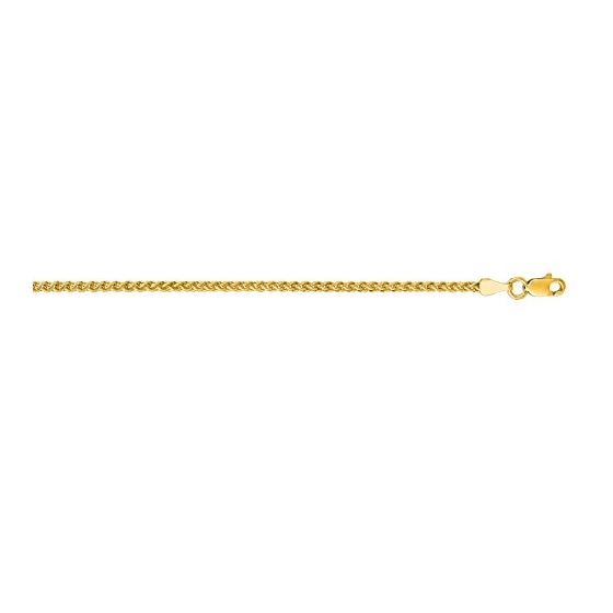 14K Yellow Gold 2.1mm wide Shiny Round Wheat Chain with Lobster Clasp