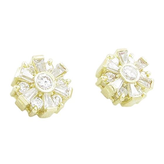 Womens 10k Yellow gold Fancy round white cz stud earring ELMI30 1