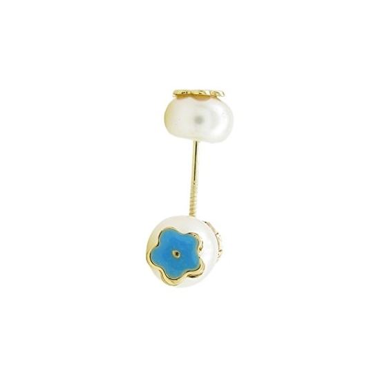 14K Yellow gold Pearl flower stud earrings for Children/Kids web5 1