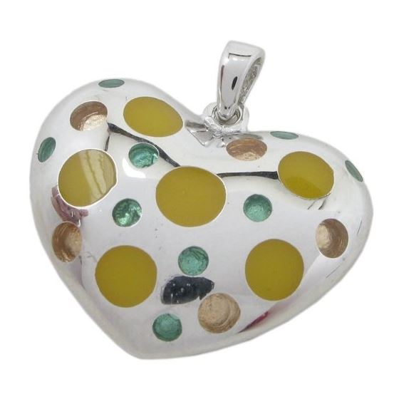 Silver heart colored stone pendant SB53 26mm tall and 24mm wide 1