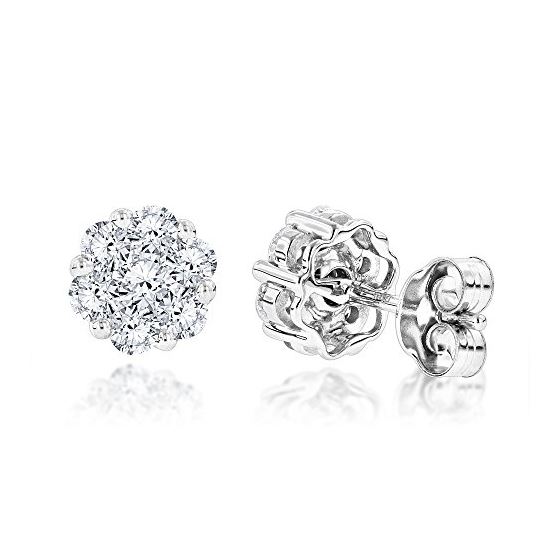 Ladies 14K Natural 1 Ctw Diamond Cluster Stud Earr