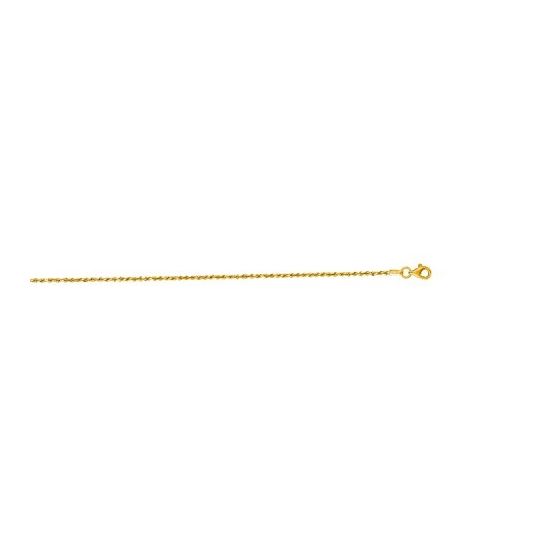 10K 24 inch long Yellow Gold 1.5mm wide Shiny Solid Diamond Cut Royal Rope Chain with Lobster Clasp