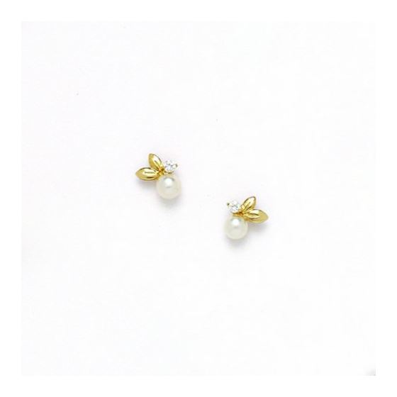 14K Yellow Gold genuine pearl and cz earrings screw back Size: Actual Image