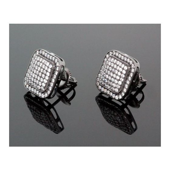 Sterling Silver Unisex Fashion Square Hand Set Stud Earrings ME0223b 1