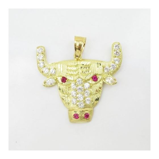 Mens 10k Yellow gold Red and white gemstone cow head charm EGP24 3