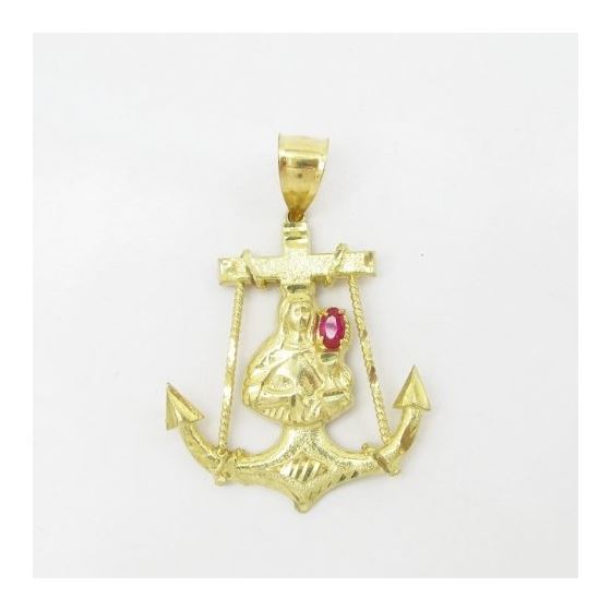 Mens 10k Yellow gold Red gemstone mary anchor charm EGP65 3