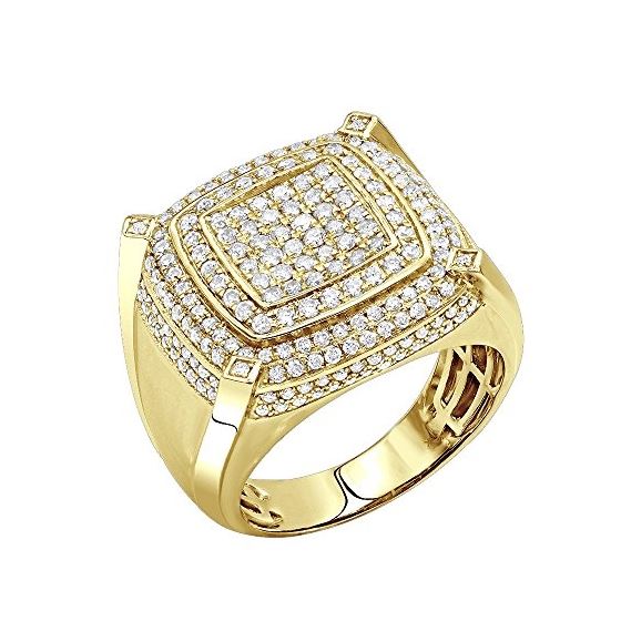 Mens Pinky Ring 10K Gold Diamond Ring 1.8Ctw (Yell
