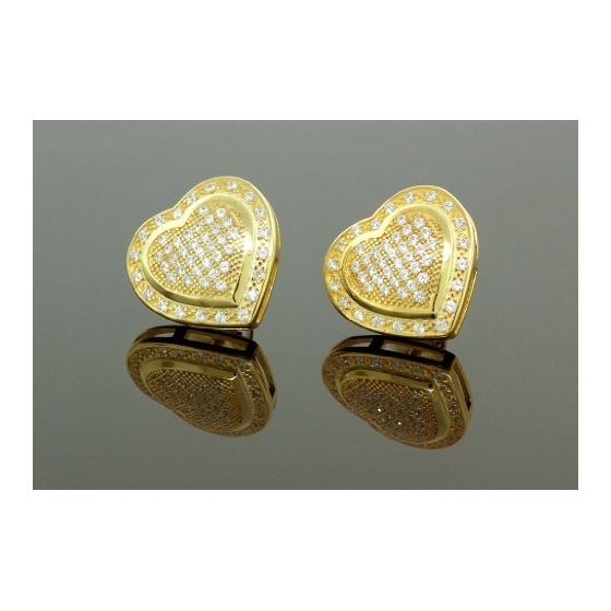 .925 Sterling Silver Yellow Heart White Crystal Micro Pave Unisex Mens Stud Earrings 1