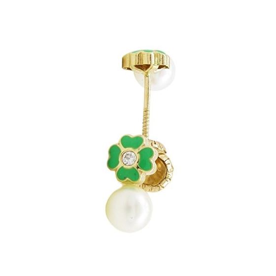 14K Yellow gold Flower pearl stud earrings for Children/Kids web90 1