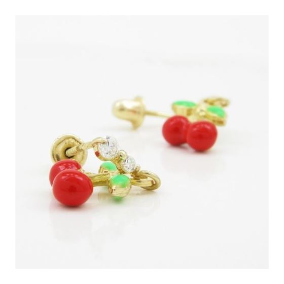 14K Yellow gold Cherry cz chandelier earrings for Children/Kids web528 3