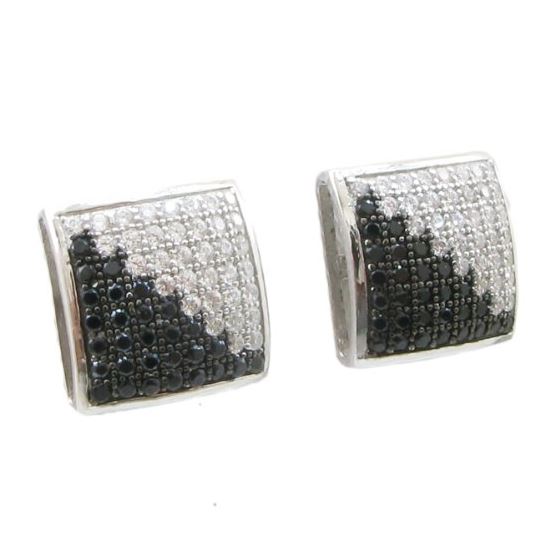 Mens .925 sterling silver White and black 8 row square earring MLCZ100 5mm thick and 10mm wide Size 