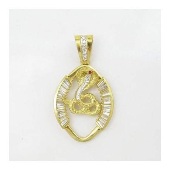 Mens 10k Yellow gold Yellow gold cobra white and red gemstone charm EGP37 3