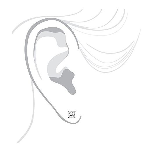 Platinum Solitaire Princess Cut Diamond Stud Ear-3