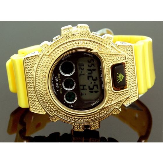 Ice Plus Mens Diamond Shock Style Watch Yellow Case Yellow Band 1