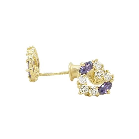 14K Yellow gold Heart fancy cz stud earrings for Children/Kids web442 1