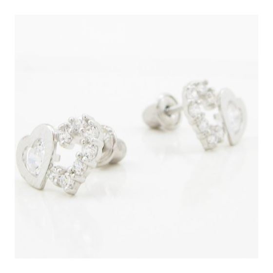 14K White gold Dual heart cz stud earrings for Children/Kids web298 3