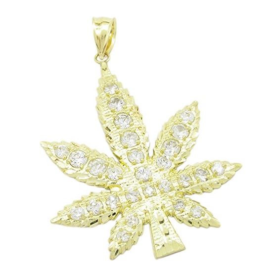 Mens 10k Yellow gold White gemstone marijuana leaf charm EGP66 EGP66 1