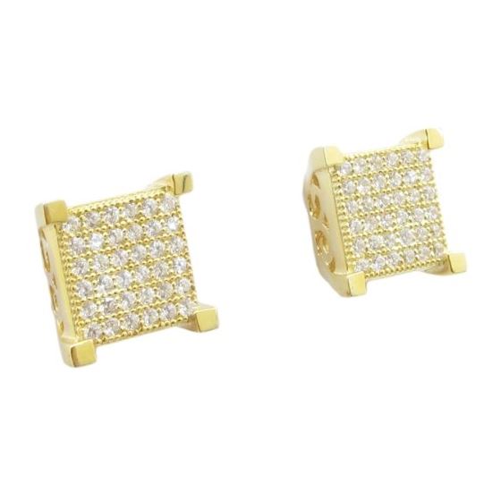 Mens .925 sterling silver Yellow 6 row square earring MLCZ50 5mm thick and 9mm wide Size 1