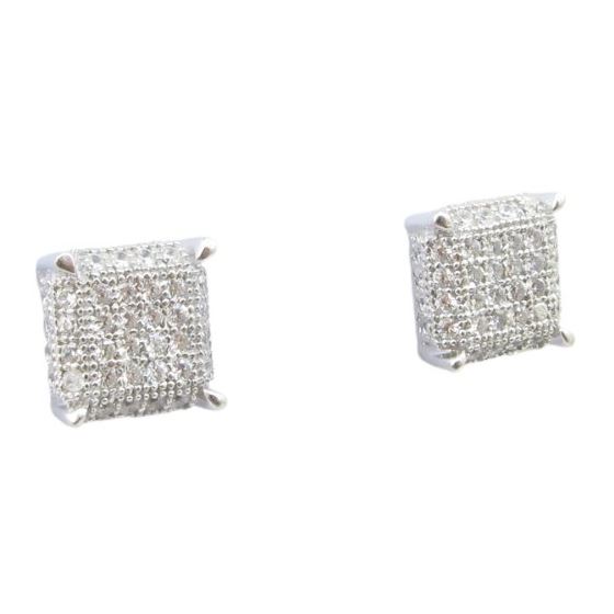 Mens .925 sterling silver White 8 row square earring MLCZ75 4mm thick and 7mm wide Size 1