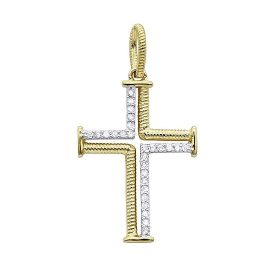 Ladies Two-Tone 14K Gold Fancy Round Diamond Cross